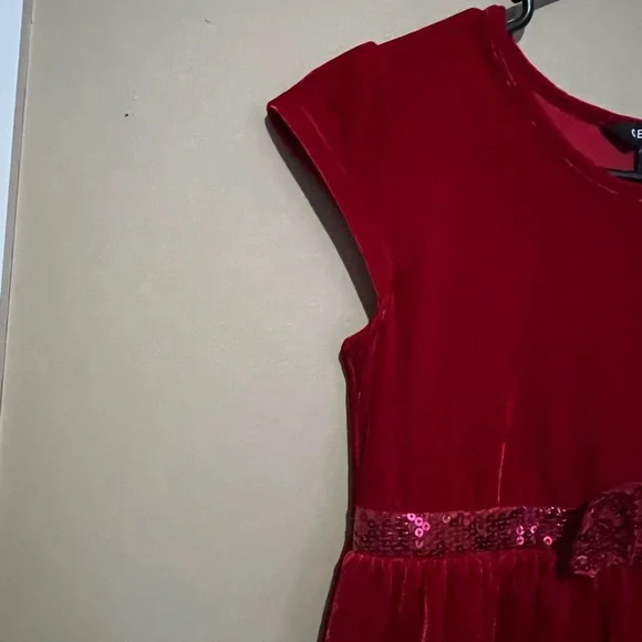 George Red Velvet Dress with Sequin Accents - Picture 4 of 11